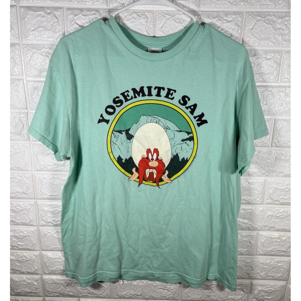 Delta Mens Shirt Size Large Yosemite Sam Short Sleeve‎ Cartoon Top Teal